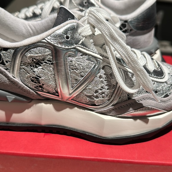BRAND NEW never worn silver Valentino lace sneakers, size 6 1/2! - Picture 6 of 7